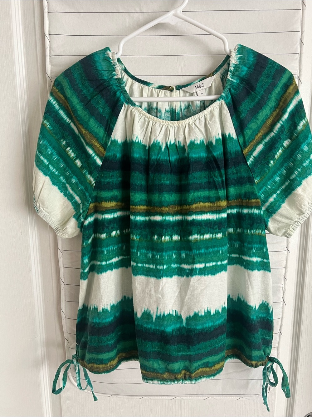 Green Striped Tie-Hem Peasant Tunic